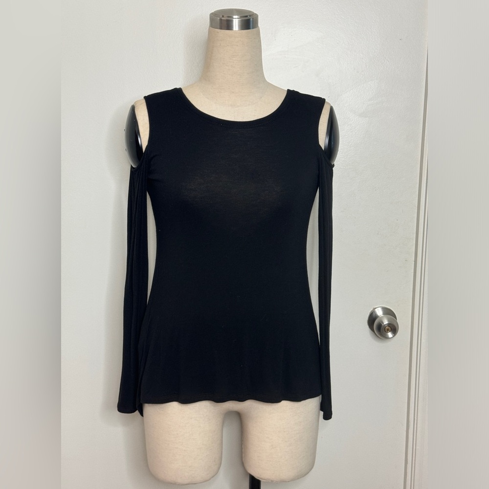 Black cold shoulder top with long sleeves